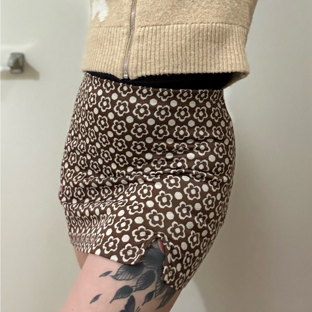 Brown Floral Mini Skirt